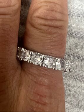 Silver Crystal Eternity Band Ring - Clear Stones